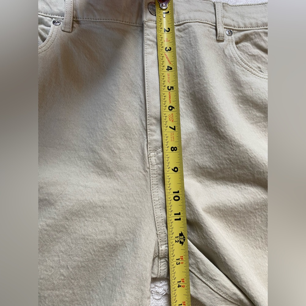 Loft High Rise Straight Crop Denim Jeans Frayed Hems Tan Beige Plus Size 32 - Picture 8 of 10